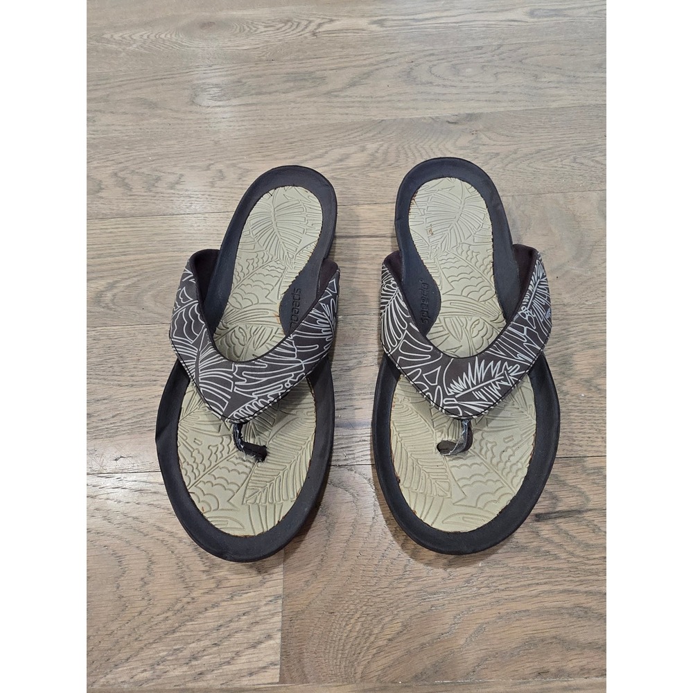 Speedo Women's Flip Flops Thong Sandals Size 8 Leaf Pattern‎ Tan Brown